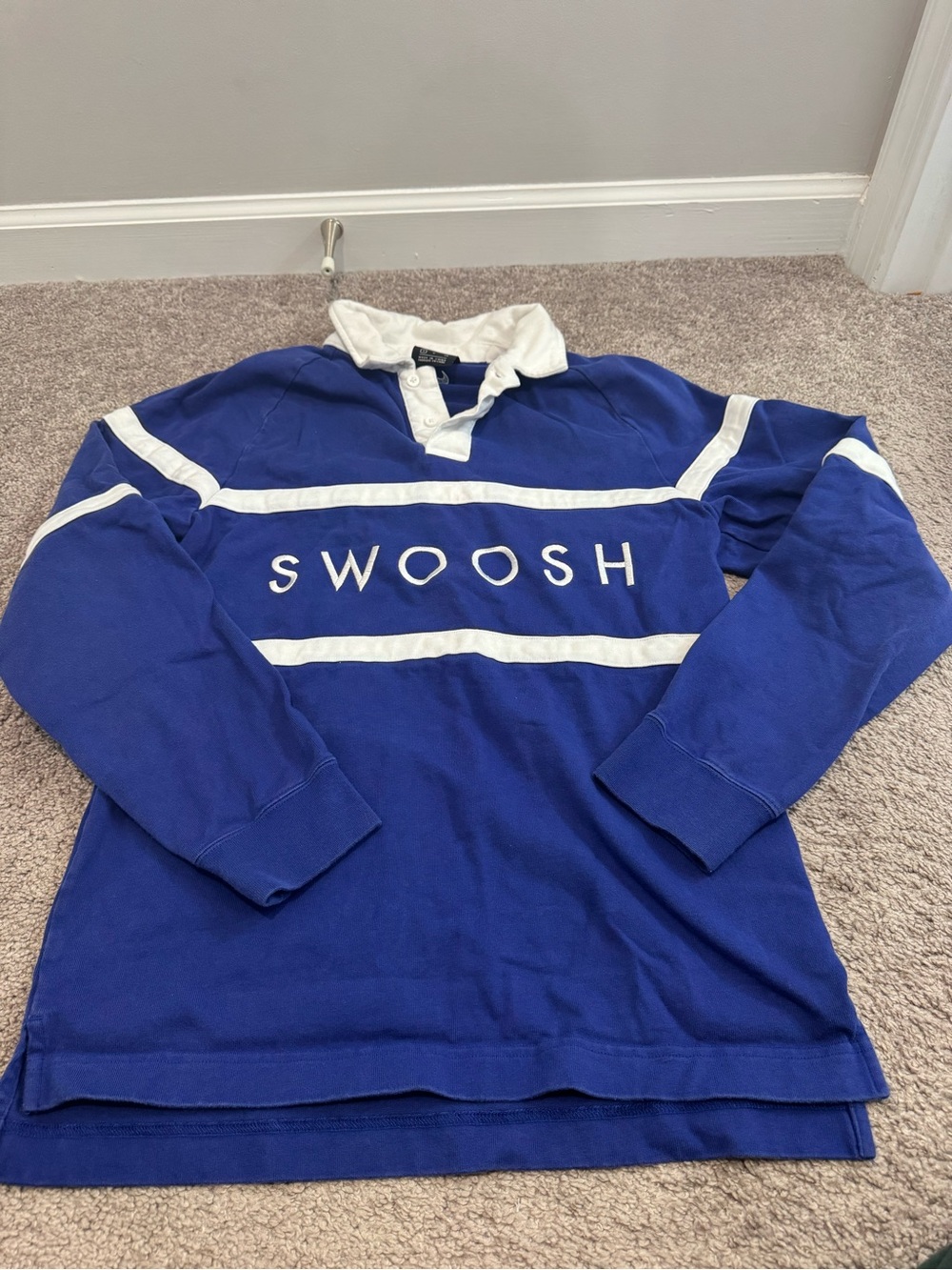 Nike Blue Rugby Shirt with White Collar and Trim